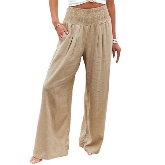 La Mode Pants - La Mode Khaki Pocket Smocked Wide-Leg Pants Size L